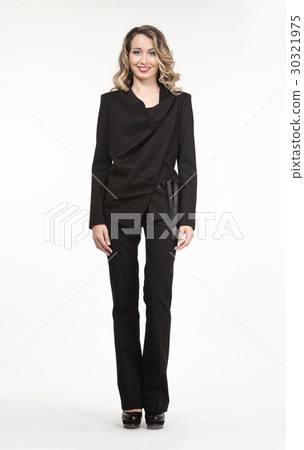 Woman Fashion Model in black power pant suit Woman Fashion Model in black power pant suit 30321975