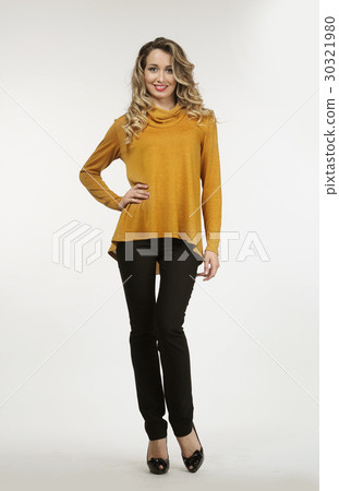 blond fashion girl in black trousers and blouse blond fashion girl in black trousers and blouse 30321980