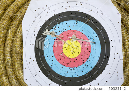 Archery Target With Arrows On a straw background 30323142