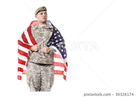 US Army Ranger with american flag 30326174