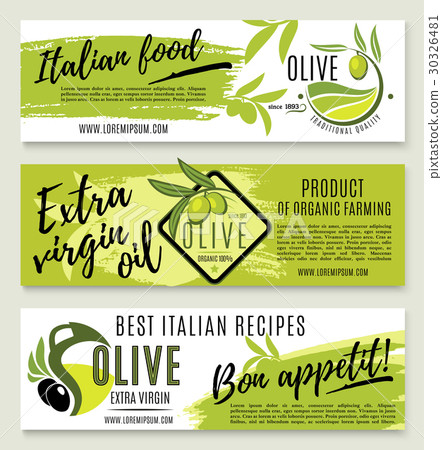 Olive oil banner template set with green branch Olive oil banner template set with green branch 30326481