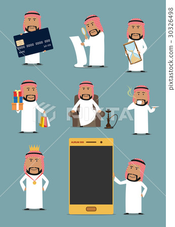 Rich arab businessman cartoon character set Rich arab businessman cartoon character set 30326498