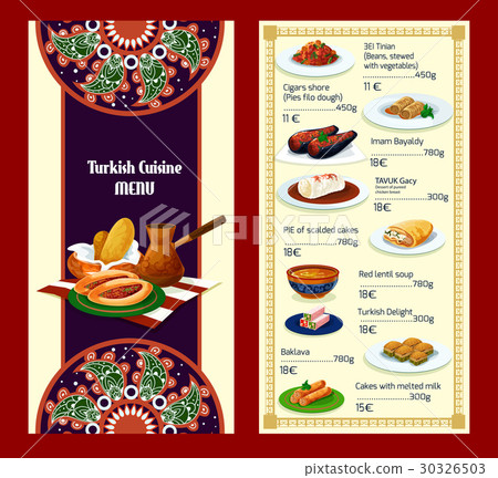 Turkish cuisine menu with delights and meat dishes 30326503