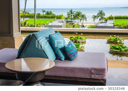 Closeup of modern furniture with pillows . Closeup of modern furniture with pillows . 30328346