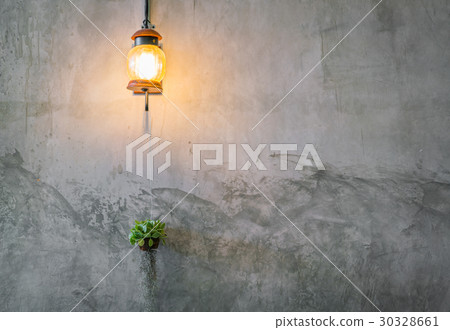 Vintage Lighting decoration with plant over cement wall . Vintage Lighting decoration with plant over cement wall . 30328661
