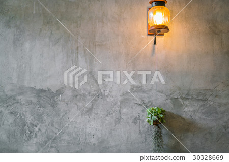 Vintage Lighting decoration with plant over cement wall . Vintage Lighting decoration with plant over cement wall . 30328669