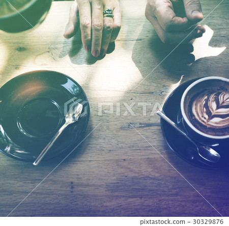 Photo Gradient Style with Coffee foam froth art on wooden table Photo Gradient Style with Coffee foam froth art on wooden table 30329876