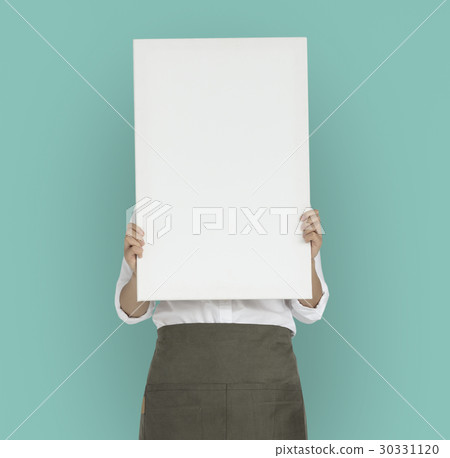 Woman Holding Banner Copy Space Portrait Concept Woman Holding Banner Copy Space Portrait Concept 30331120