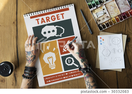 Creative hands sketching icons on the pad Creative hands sketching icons on the pad 30332083