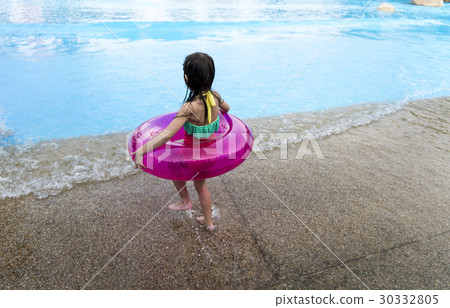 Little Girl Holding Swimming Buoy Playful Pool Happiness Little Girl Holding Swimming Buoy Playful Pool Happiness 30332805