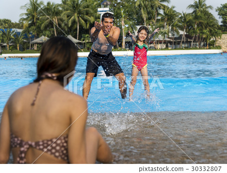 Family Swimming Pool Playing Togetherness Summer Holiday Family Swimming Pool Playing Togetherness Summer Holiday 30332807