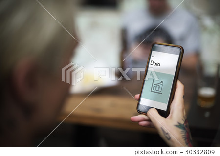 Man working on digital device network graphic overlay Man working on digital device network graphic overlay 30332809