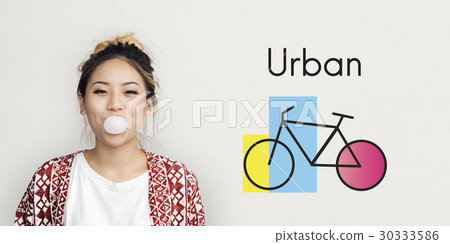 Woman Happiness Chewing with Bike Icon Woman Happiness Chewing with Bike Icon 30333586