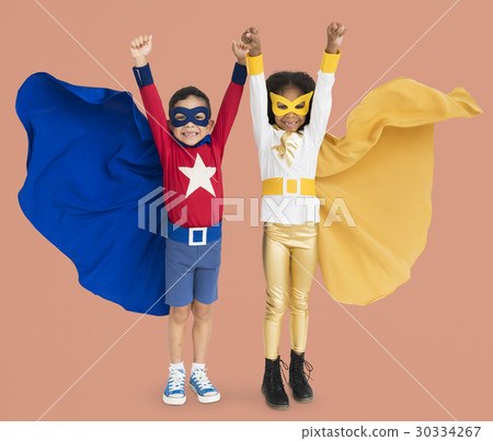 Superhero Kids Hands Up Concept Superhero Kids Hands Up Concept 30334267