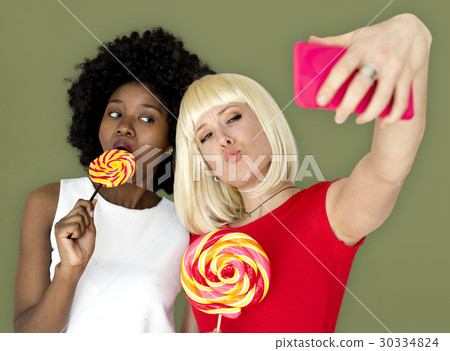 Friends Lollipop Candy Taking Selfie 30334824