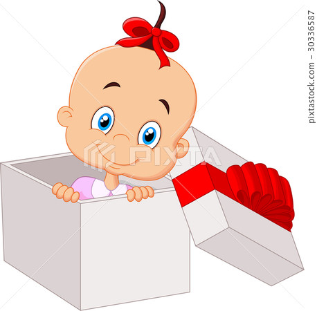 Little Baby Girl Inside Open Gift Box Stock Illustration 30336587 Pixta
