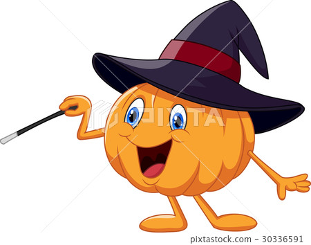 Cartoon pumpkin holding magic wand 30336591