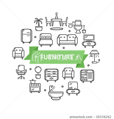 Furniture Round Design Template Thin Line Icon 30338262