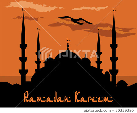 Ramadan Kareem. Stylized drawing of the blue Ramadan Kareem. Stylized drawing of the blue 30339380