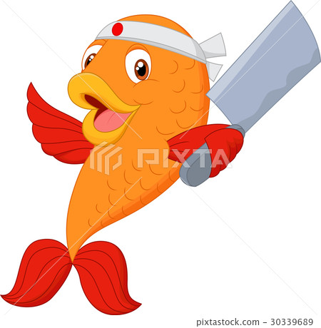 Cartoon chef fish holding soup ladle 30339689