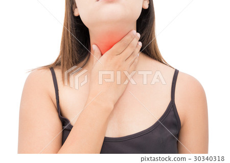 Sore throat woman on white background 30340318