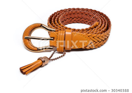 Brown belt woven bel on a white background. 30340388