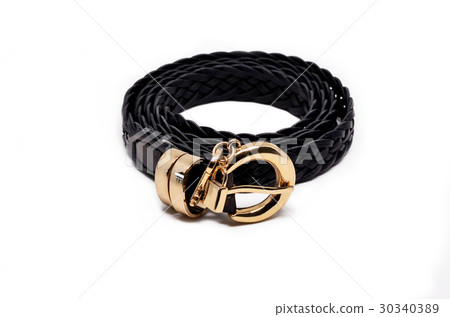 Black belt woven belt on a white background. 30340389