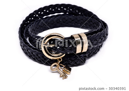 Black belt woven belt on a white background. 30340391