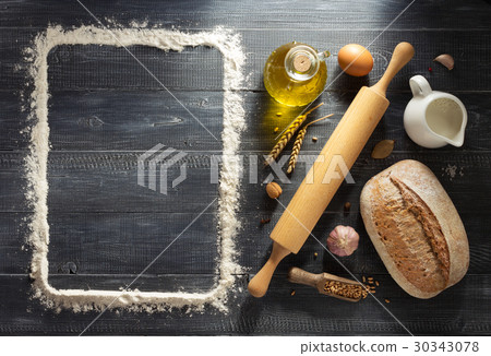 bread and bakery products on wood 30343078