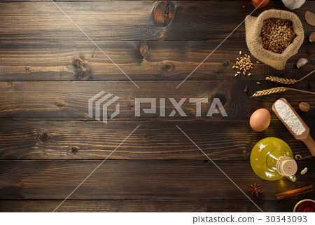 bakery ingredients on wood 30343093