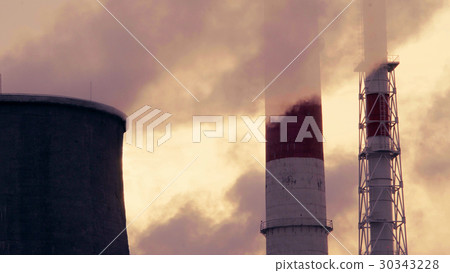 Smoking pipes of power plant on sky background 30343228