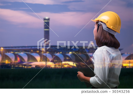 Double exposure of business woman in Airport Double exposure of business woman in Airport 30343256