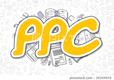 PPC - Doodle Yellow Word. Business Concept. PPC - Doodle Yellow Word. Business Concept. 30344859
