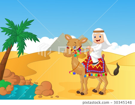 Arab boy riding camel 30345148