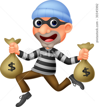 Thief carrying bag of money with a dollar sign 30345992