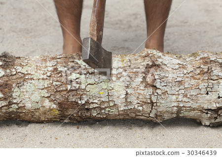 Man splitting wood with an ax Man splitting wood with an ax 30346439