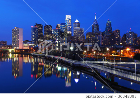Night scene of the city of Philadelphia skyline 30348395