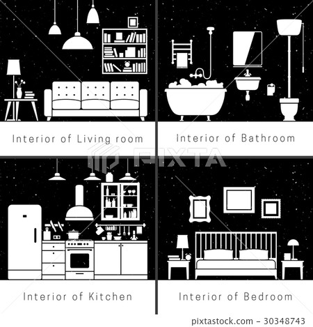 Interior silhouettes of flat rooms 30348743