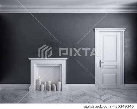 Classic black interior with door, parquet, and 30349340