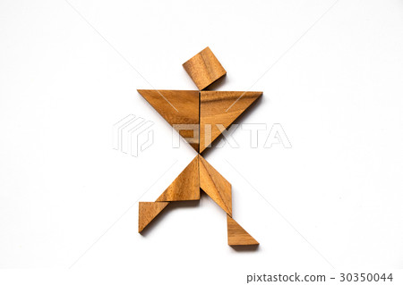 Wooden tangram as happy man shape Wooden tangram as happy man shape 30350044