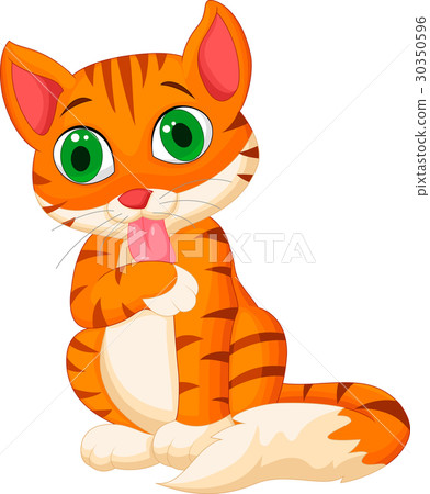 Cartoon cat licking its hand Cartoon cat licking its hand 30350596