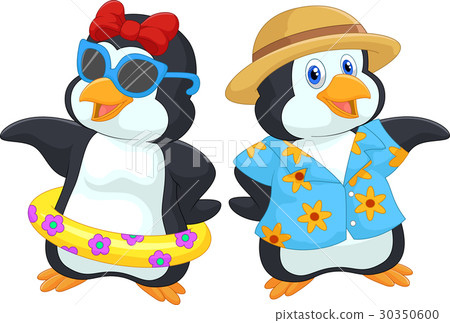 Cute cartoon penguin in summer holiday Cute cartoon penguin in summer holiday 30350600