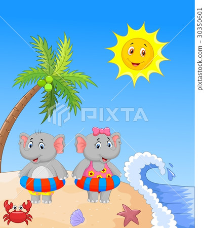 Elephant with inflatable ring at the beach Elephant with inflatable ring at the beach 30350601