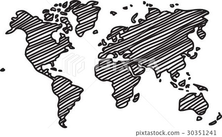 Freehand world map sketch on white background. - Stock Illustration  [30351241] - PIXTA