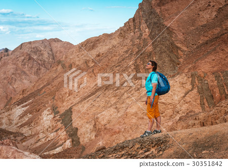 Woman Hiker with backpack enjoy view in desert 30351842
