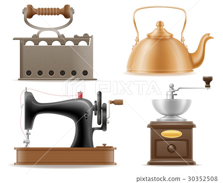 domestic appliances old retro vintage set icons 30352508