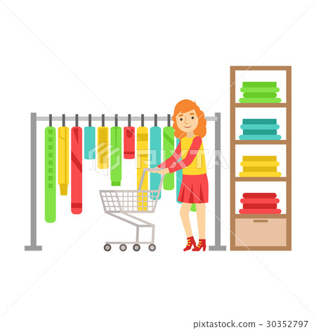 Woman shopping in clothes store, colorful vector Woman shopping in clothes store, colorful vector 30352797