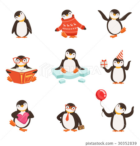 Cute little penguin cartoon characters set for 30352839