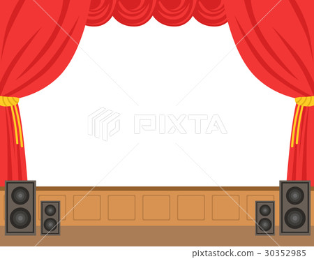 Theater stage with opened red curtain. Colorful Theater stage with opened red curtain. Colorful 30352985
