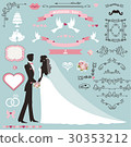 Wedding invitation decor set with couple,swirling 30353212